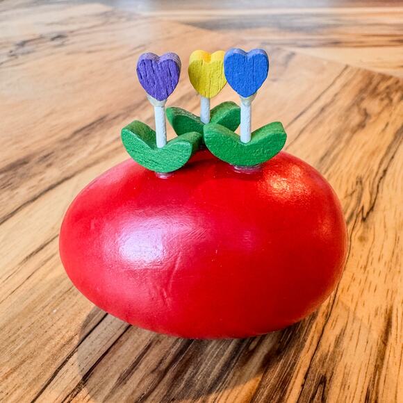 1980s Vintage Dept 56 Wooden Easter Eggs w Tulips-Set of 6-Original Box-Spring - Picture 5 of 10